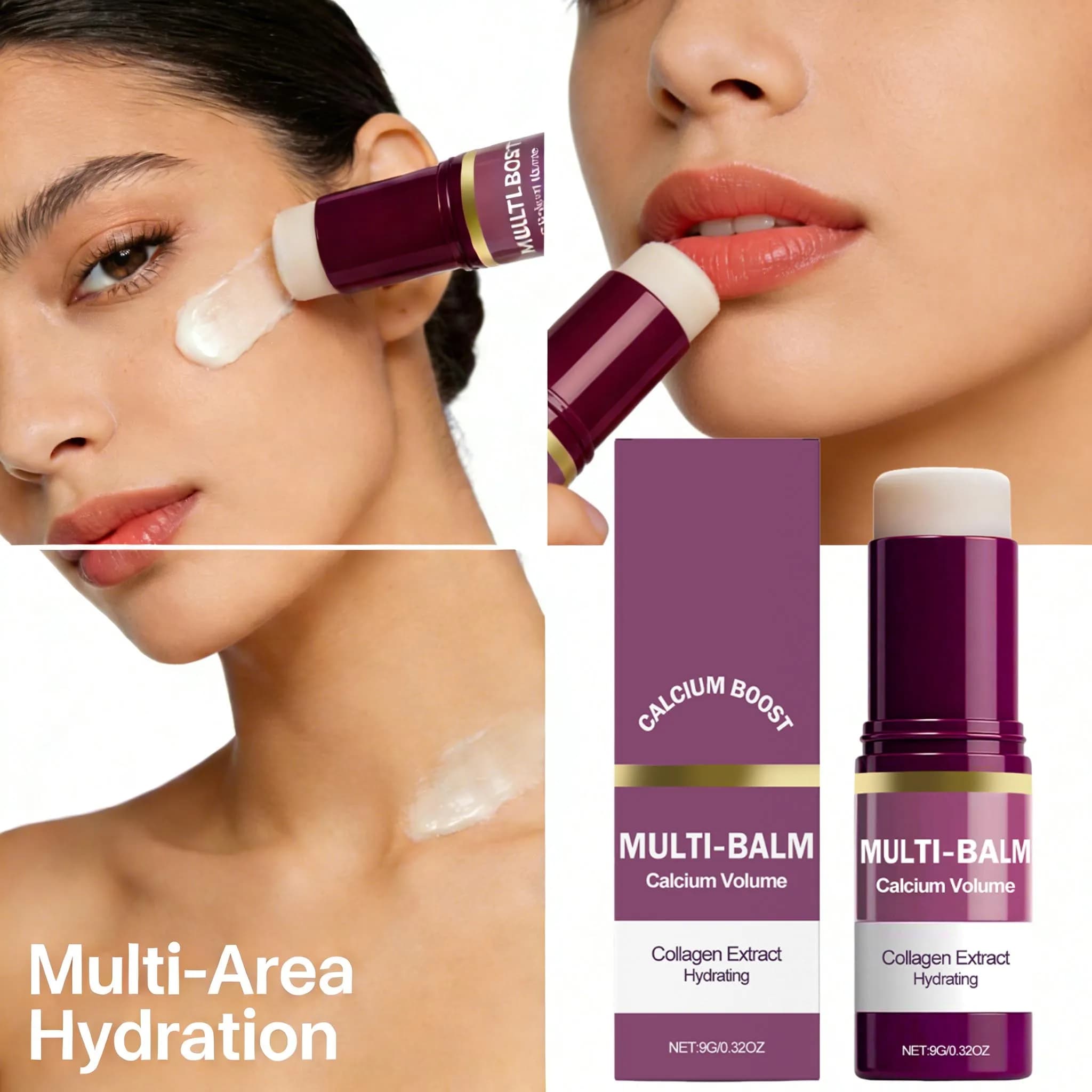 Calcium Multi Balm Stick Collagen Hydrating Glow Face Neck Moisturizer Portable Skin Care Stick For Women Daily Hydration Use