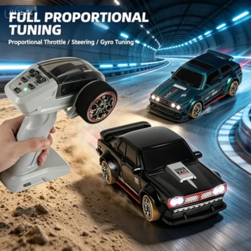 1:63 4WD RC Drift Car Full Proportional Steering Throttle Gyro LED Lights Spare Drift Tires  Remote Control Hobby Car For Adults