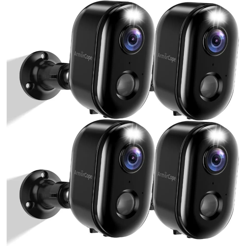 Outdoor Security Cameras, 2K Night Vision, AI Motion Detection, Weatherproof - 4 Pack