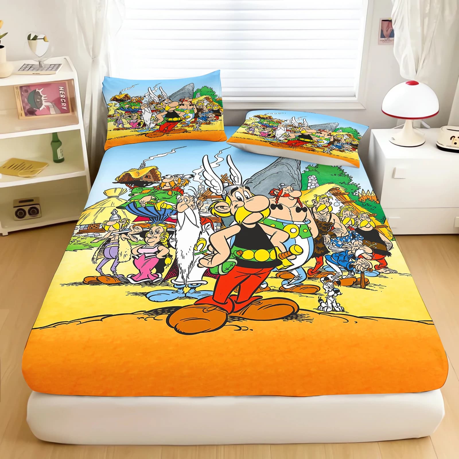 Cartoon Asterix the Gaul Cartoon Elastic Fitted Sheet Set Soft Print Bedding For Kids Children Home Bedroom