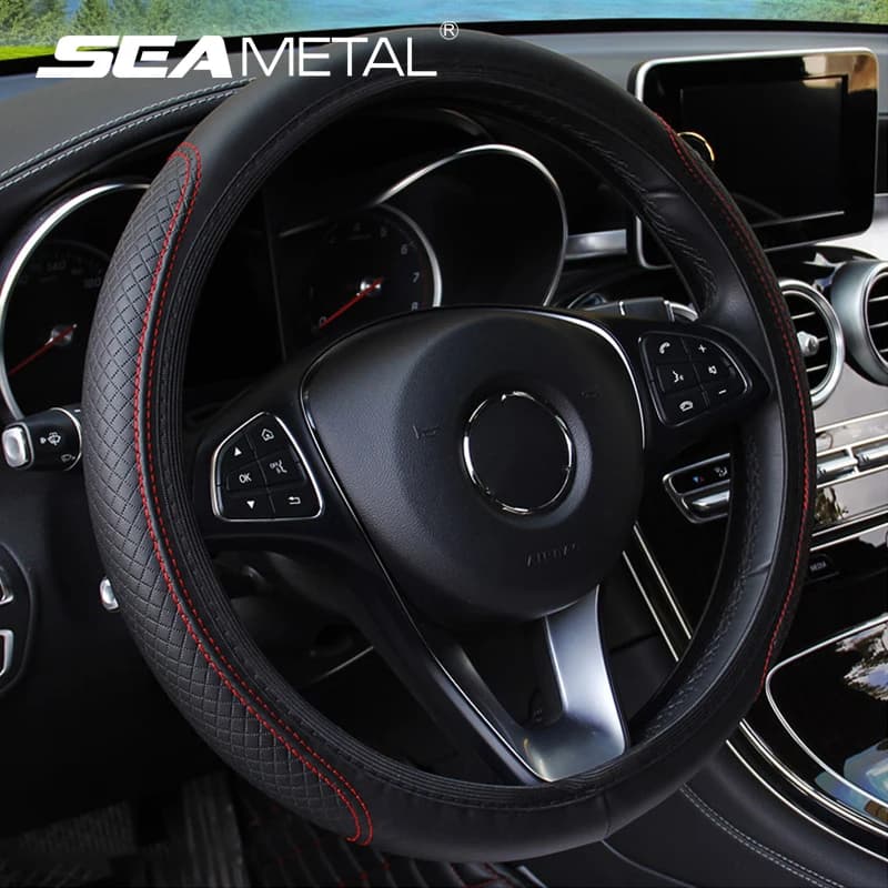 SEAMETAL 37-39CM Steering Wheel Cover Anti Slip Breathable Steering Cover Universal Microfiber Leather Steer Wheel Protector