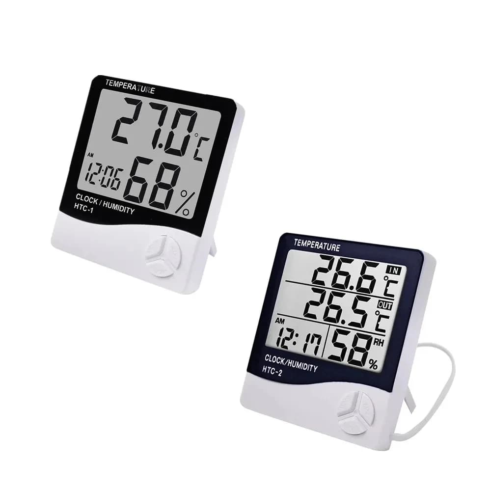LCD Electronic Digital Temperature Humidity Meter Indoor Outdoor Thermometer Hygrometer Weather Station Clock HTC-1 HTC-2