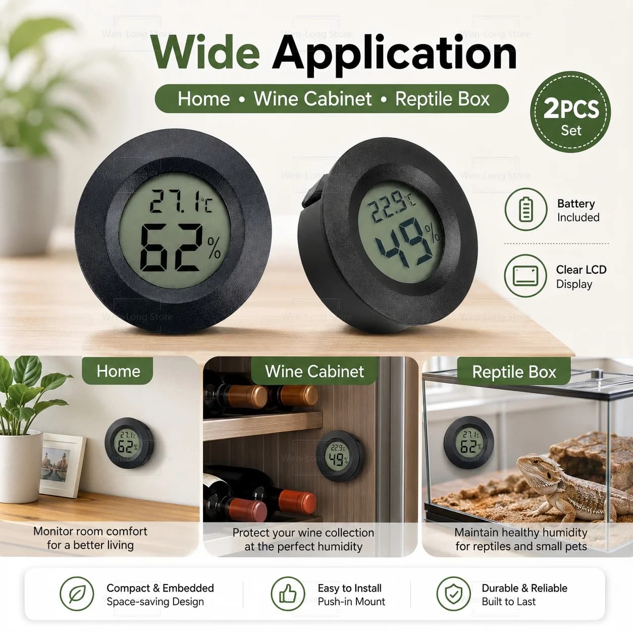 Round Mini Digital Thermometer Hygrometer, LCD Indoor Temperature Humidity Monitor with °C/°F Display for Home Office Room