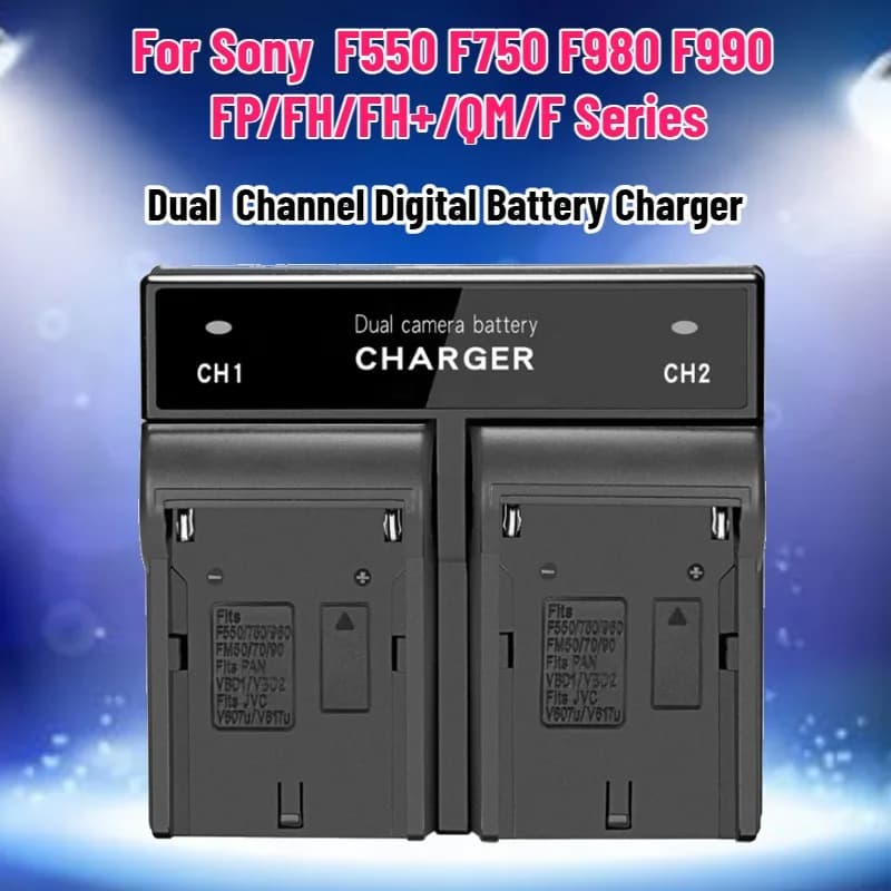 Dual  Channel Digital Battery Charger for Sony NP-F970 F570 F960 NP-F730H NP-F750 NP-F770 FP/FH/FH+/QM/F Series Battery