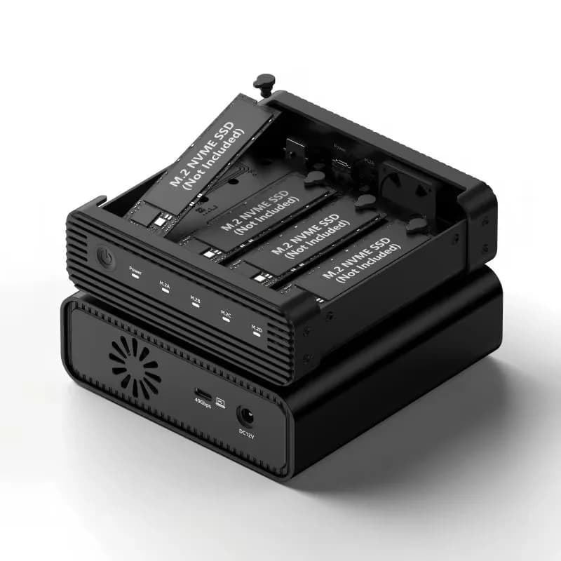 Aluminum M2 4-Bay USB4 External NVME SSD Enclosure M.2 NVME 4 Bay 40Gbps M.2 NVME RAID SSD Enclosure Case with Cooling Fan