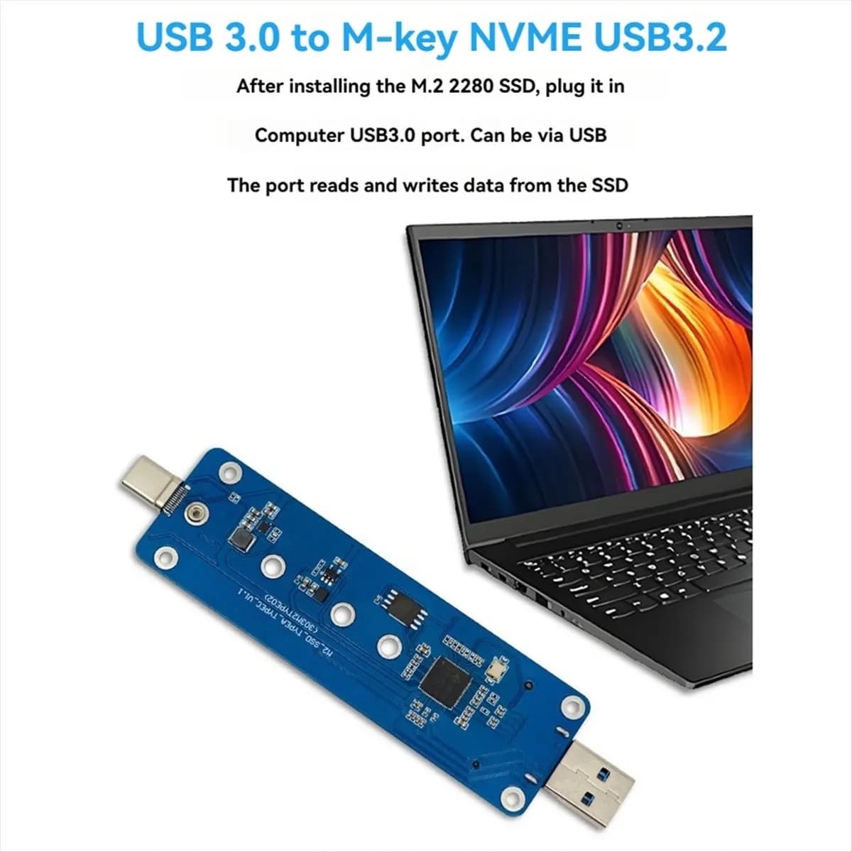 AAAE M2 SSD Adapter NVMe Enclosure M.2 to USB3.2 Case for NVME PCIE M Key SSD NVME to USB3.0/TYPE-C Converter