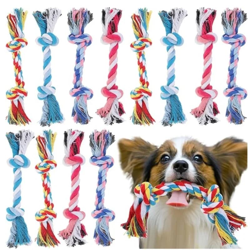 Random Color Pet Dog Toy Bite Rope Double Knot Cotton Rope Funny Cat Toy Bite Resistant and Sharp Teeth Pet Supplies Puppy Toys