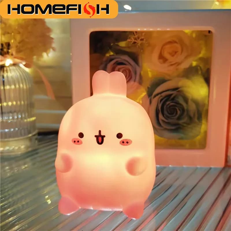 HOMEFISH Rabbit LED Night Light Creative Atmosphere Lamp Non Plug In Floor Stand Small Table Light for Bedroom Bedhead Decor