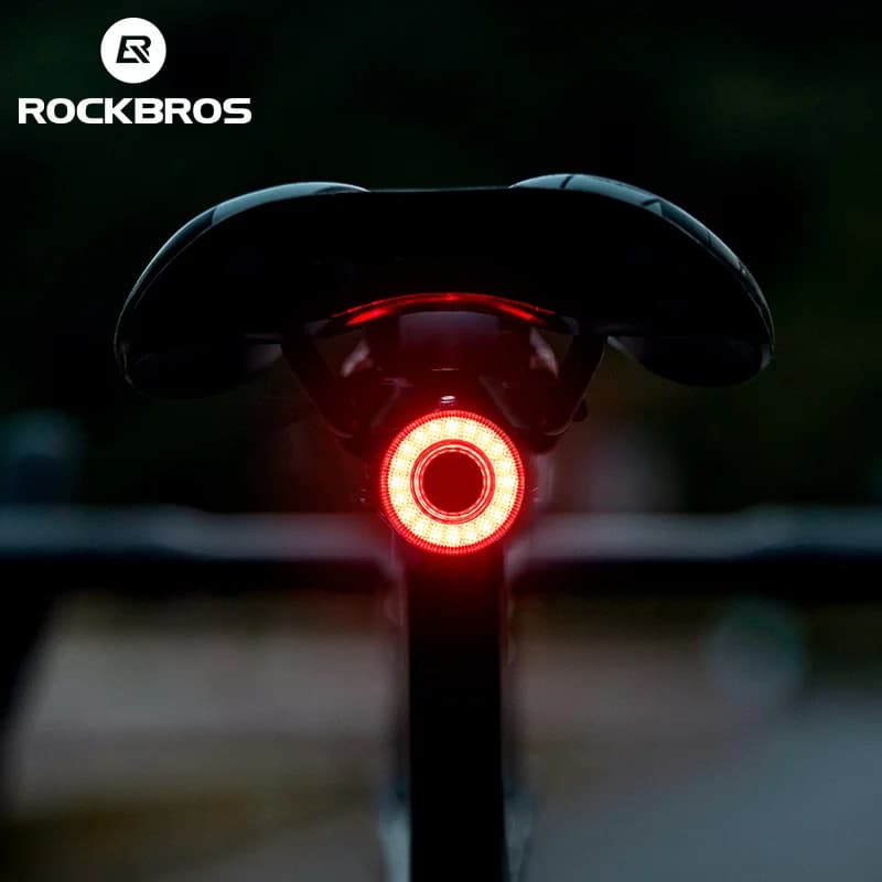 ROCKBROS Smart Bike Tail Light Bicycle Rear Lights IPX6 Waterproof Bike Lights for Night Riding with Type C Rechargeable