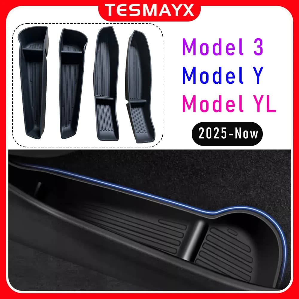 Door Side Storage Box and Trash Can for 2025 2026 Tesla Model 3 Y Juniper Model YL Accessories Door Insert Tray Organizer Liners