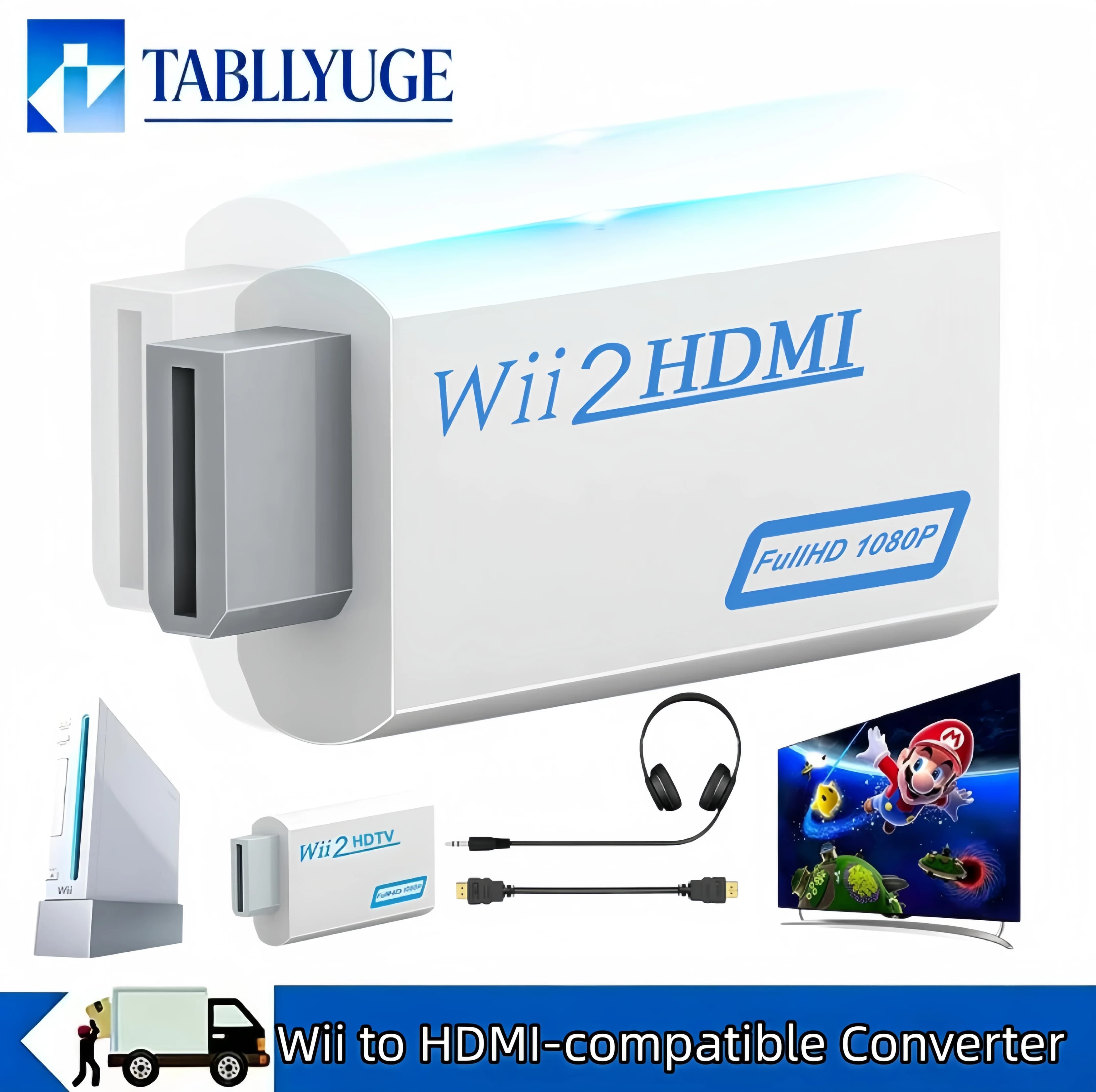 Wii to HDMI-compatible Converter 1080P Upscaling Adapter with 3.5mm Audio Jack for Wii Console HDTV Monitor Projector