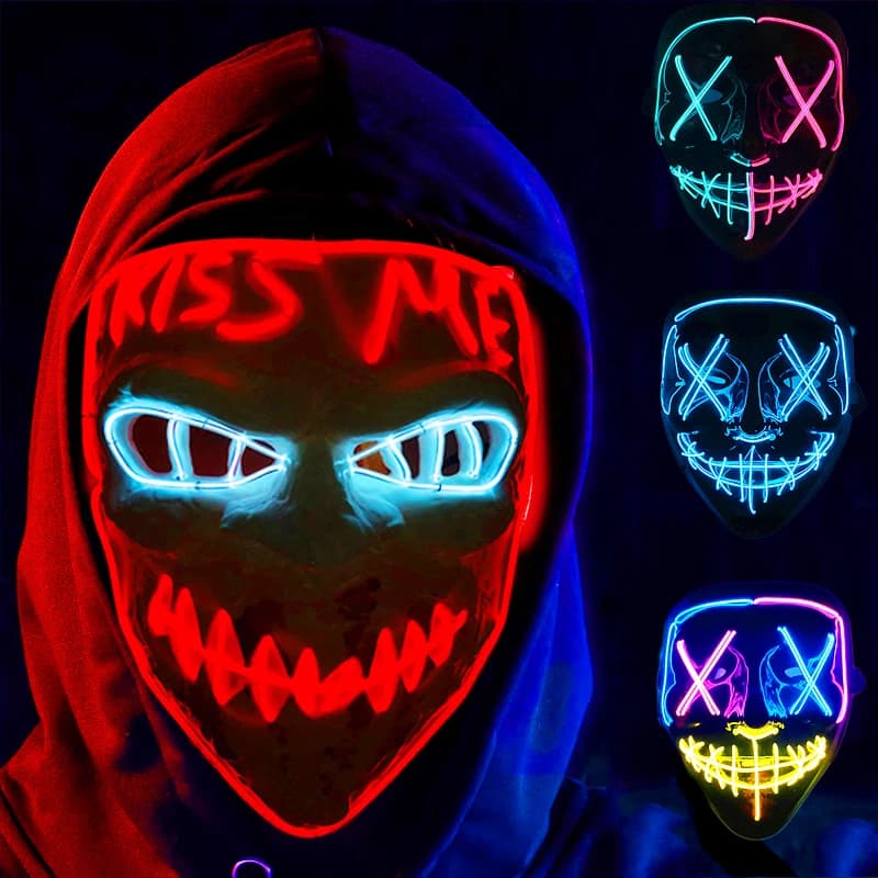 Wireless Halloween Neon LED Purge Mask Masque Masquerade Party Masks Light Grow in the Dark Horror Mask Glowing Masker