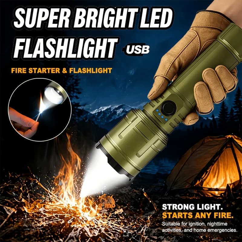 Flashlight Lighter & Power Bank Combo,Rechargeable,Zoomable Super Bright Beam,5 Modes Flashlight for Outdoor Camping Emergency