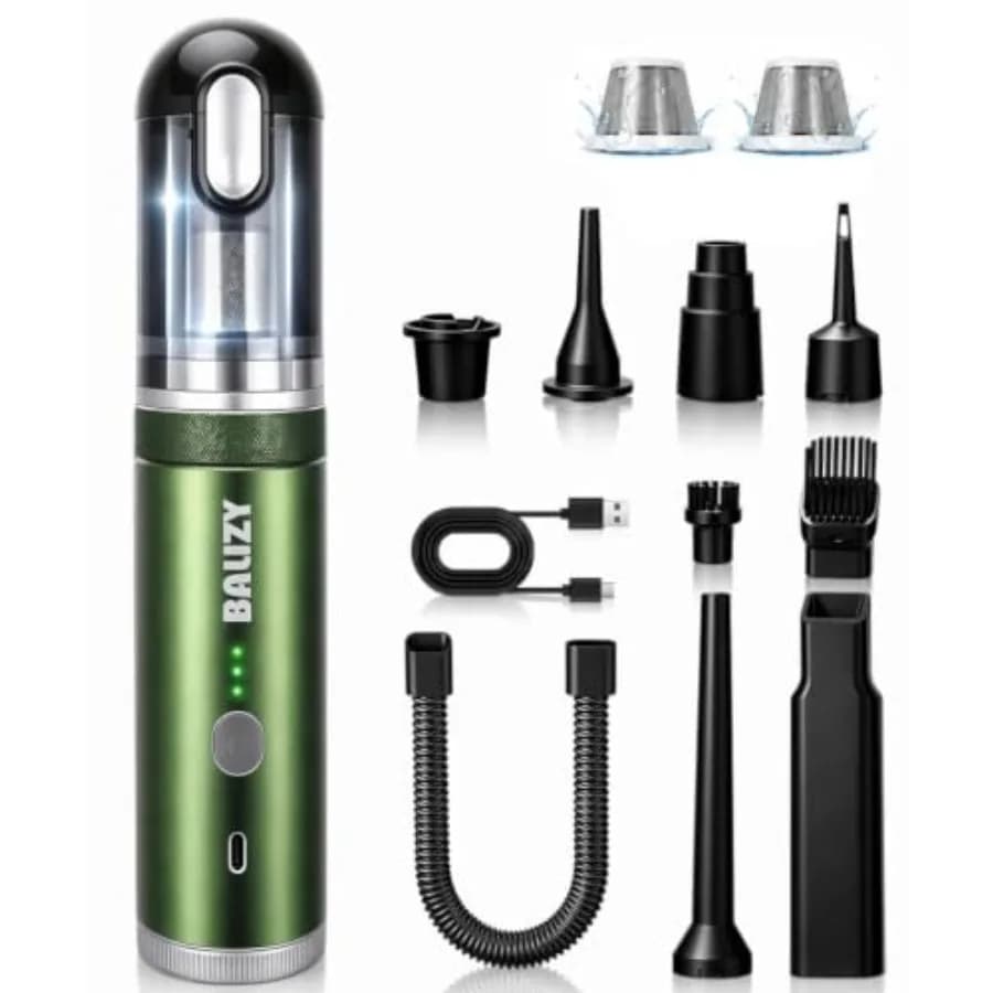 Handheld Vacuum for Car, Pet Hair, Home, Office Aluminum Alloy Body, Green 4-in-1 Cordless Vacuum Air Blower with 4 Suction Mod