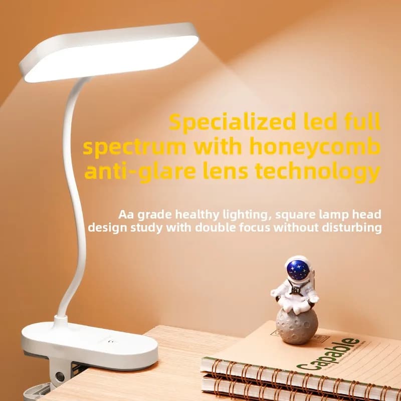 Portable Clip-on LED Reading Lamp USB Charging, Ideal for Students Dormitory Bedroom Desk and Office