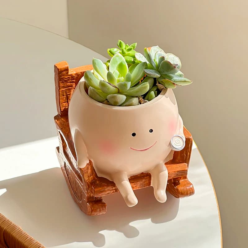 Stylish Cute Cartoon Ghost Resin Succulent Planter Pot Rocking Chair Shaped Flower Pot for Home Office Desk Decor Gift Idea
