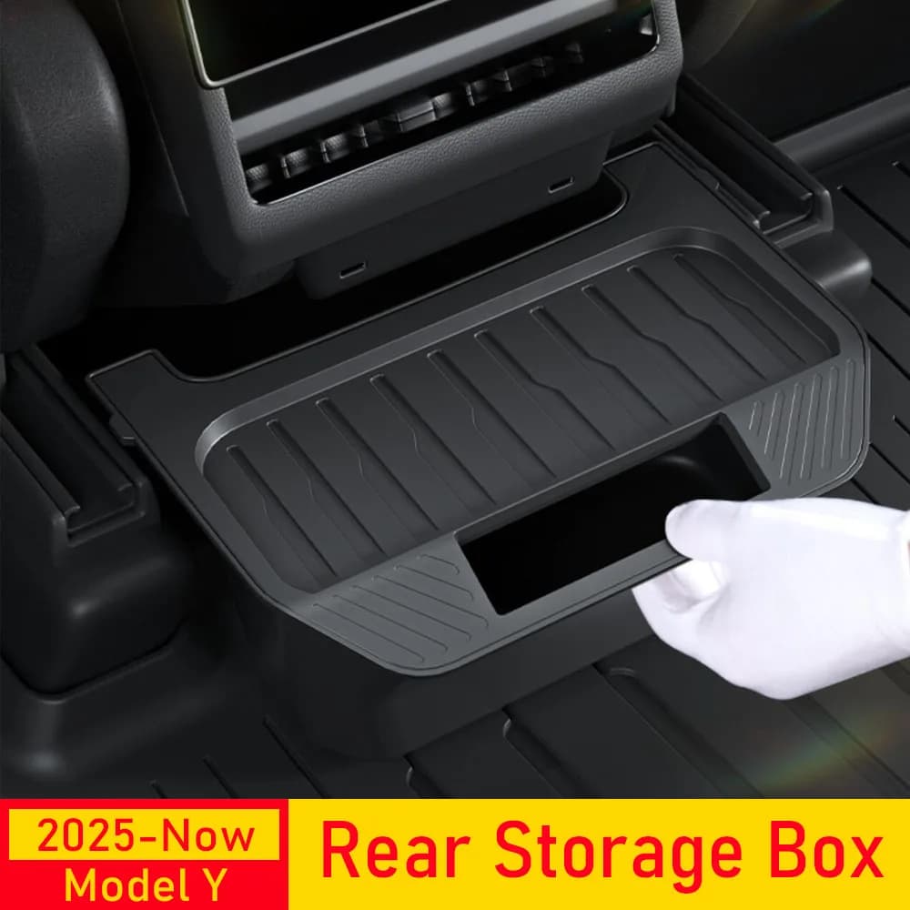 Rear Seat Storage Box for Tesla Model Y Juniper 2025 2026 Organizer Center Console Bins Backseat Trash Can Garbage Accessories