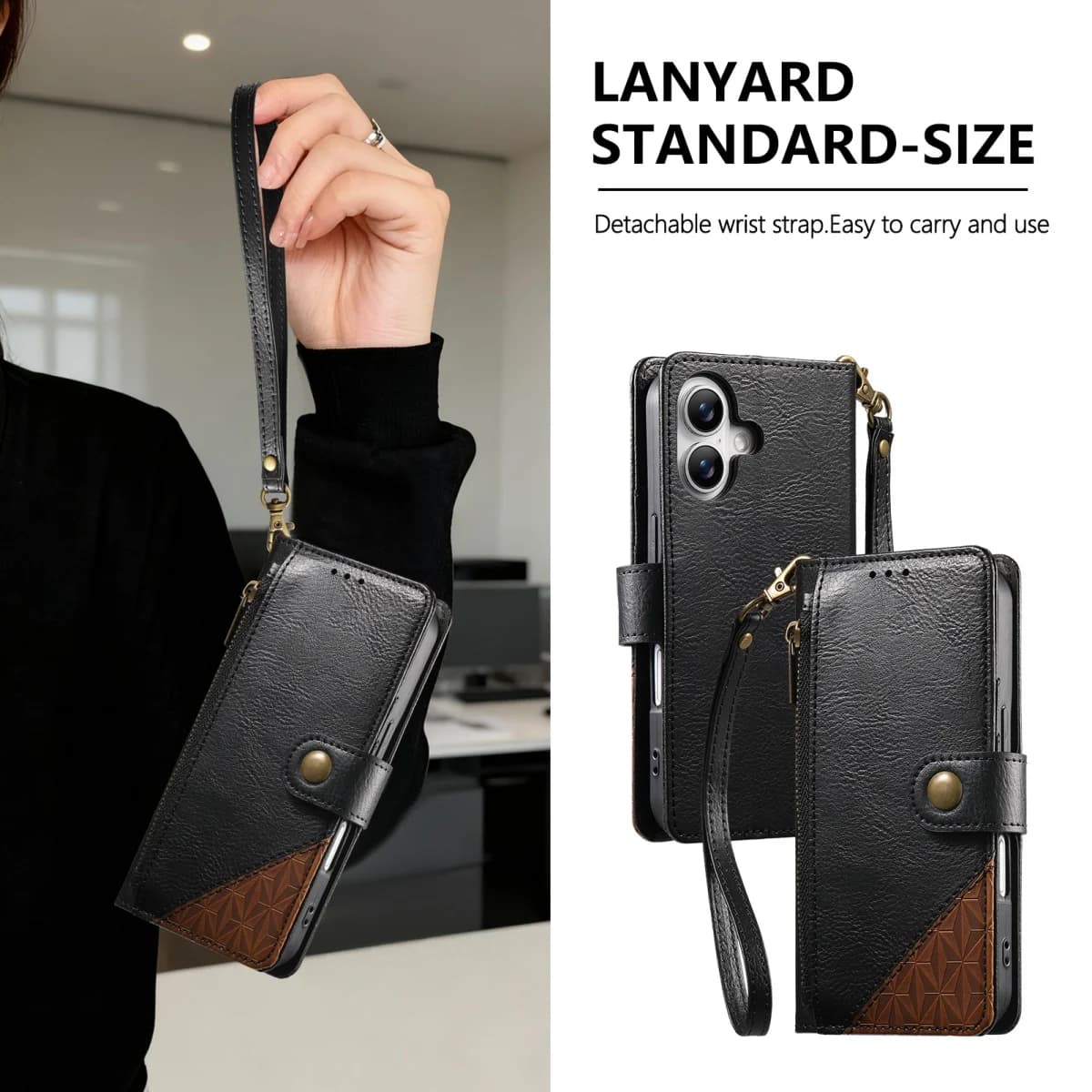 PU Leather Zipper Wrist Strap Flip Wallet Card Slot Phone Case For Samsung Galaxy S25 Plus S24 FE S23 Ultra S22 A56 5G A54 Cover