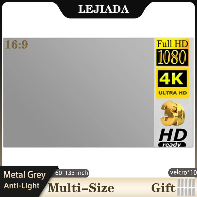 LEJIADA Projector Screen 60-133 Inch Metal Grey Anti-Light Foldable Portable Projection Screen for Home Party Office Classroom