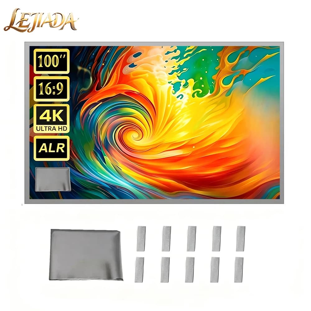 LEJIADA New 16:9 Anti-Light Easy Installation Free Projector Screen Metal Grey Portable ±30° Wide Viewing Angle Home 60-133 Inch