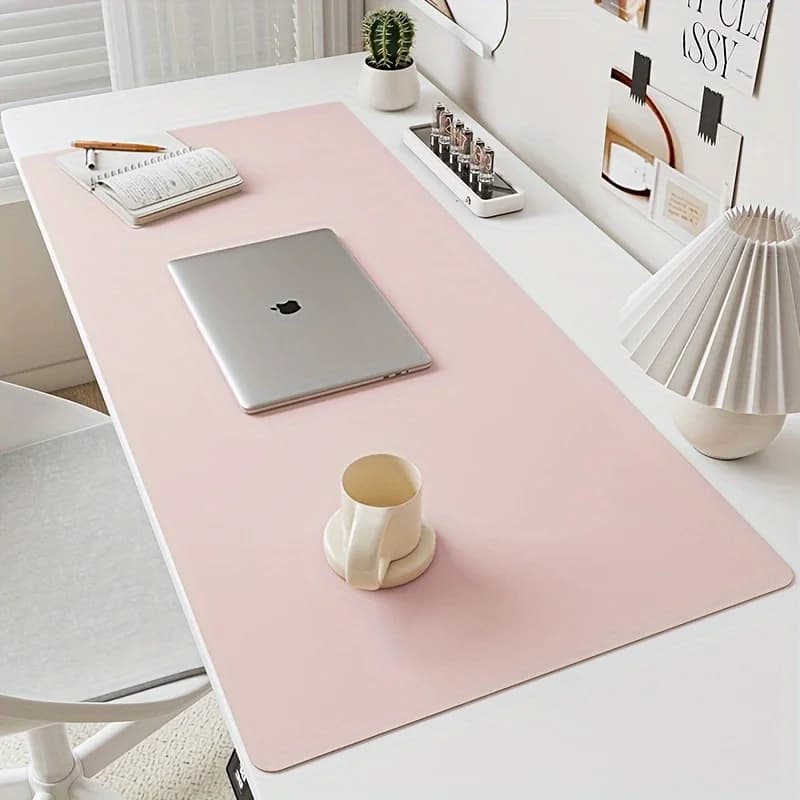 1 piece large size waterproof faux leather table mat - non-slip, solid color office mousepad and keyboard protection mat