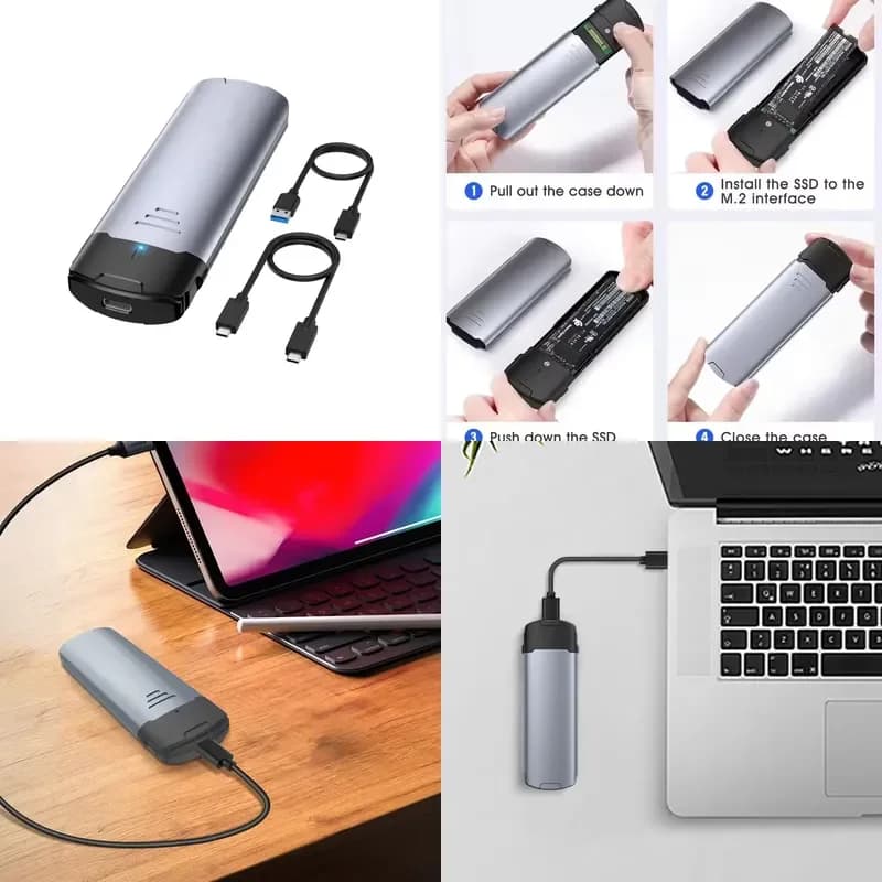 M2 NVMe SSD Enclosure 10Gbps Aluminum RGB - Portable External Hard Drive Case For PC/ Gaming/Editing W/Intelligent Cooling