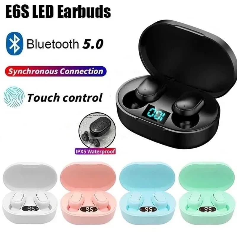 Digital Display Bluetooth Earphones with Mic TWS E6S Wireless Bluetooth Headset Noise Cancelling Headset for Xiaomi Huawei Oppo