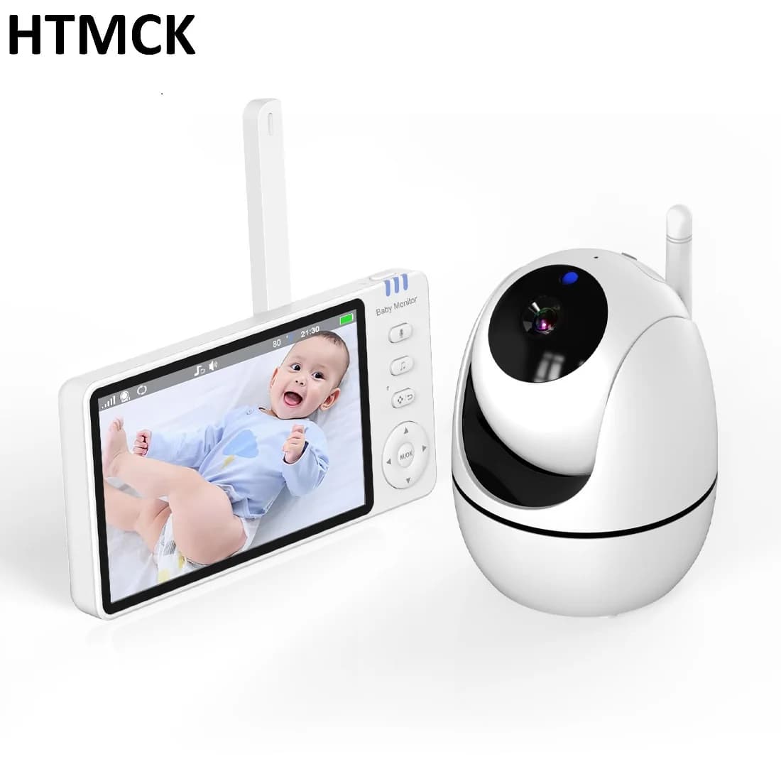 HTMCK 5 Inch Video Baby Monitor Night Vision with 4X Zoom Two-Way Audio Nanny Camera for Mother Kid Babysitter