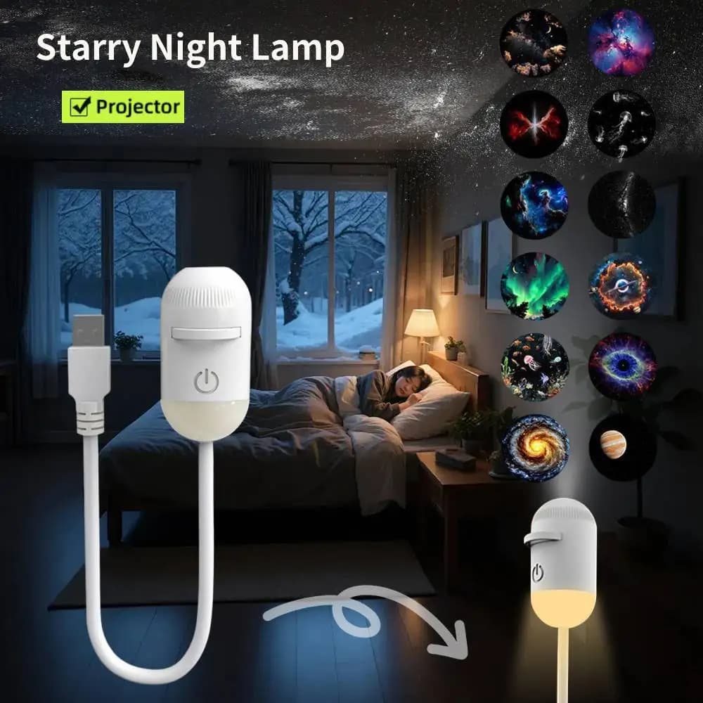 Mini Galaxy Star Projector Night Light Starry Sky Ambient Lamp USB Car Atmosphere Projector Light for Bedroom Sleep & Decoration
