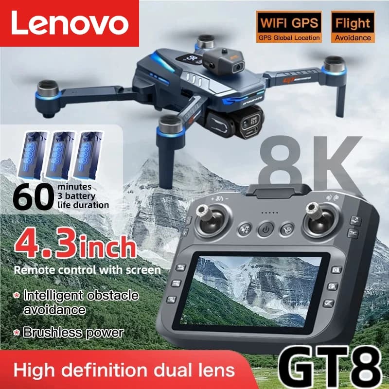 Lenovo GT8 Drone 8K Professional Dual Camera GPS FPV Brushless Motor Optical Flow Hovering Folding Quadcopter 4K RC Dron Toys