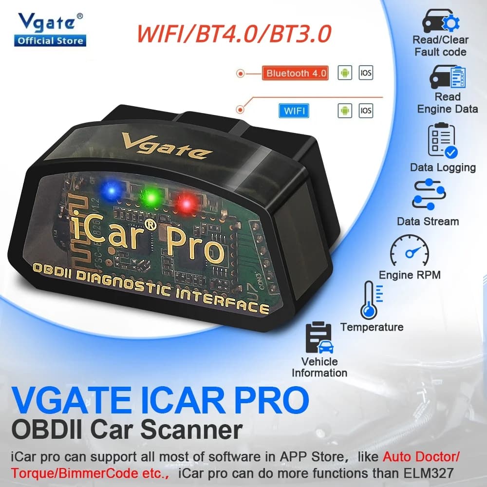 Vgate ICar Pro ELM327 V2.3 OBD 2 Car Diagnostic Tool WIFI BT4.0 for IOS/Android BT3.0 ODB2 Scanner Code Reader PK ELM 327 V1.5
