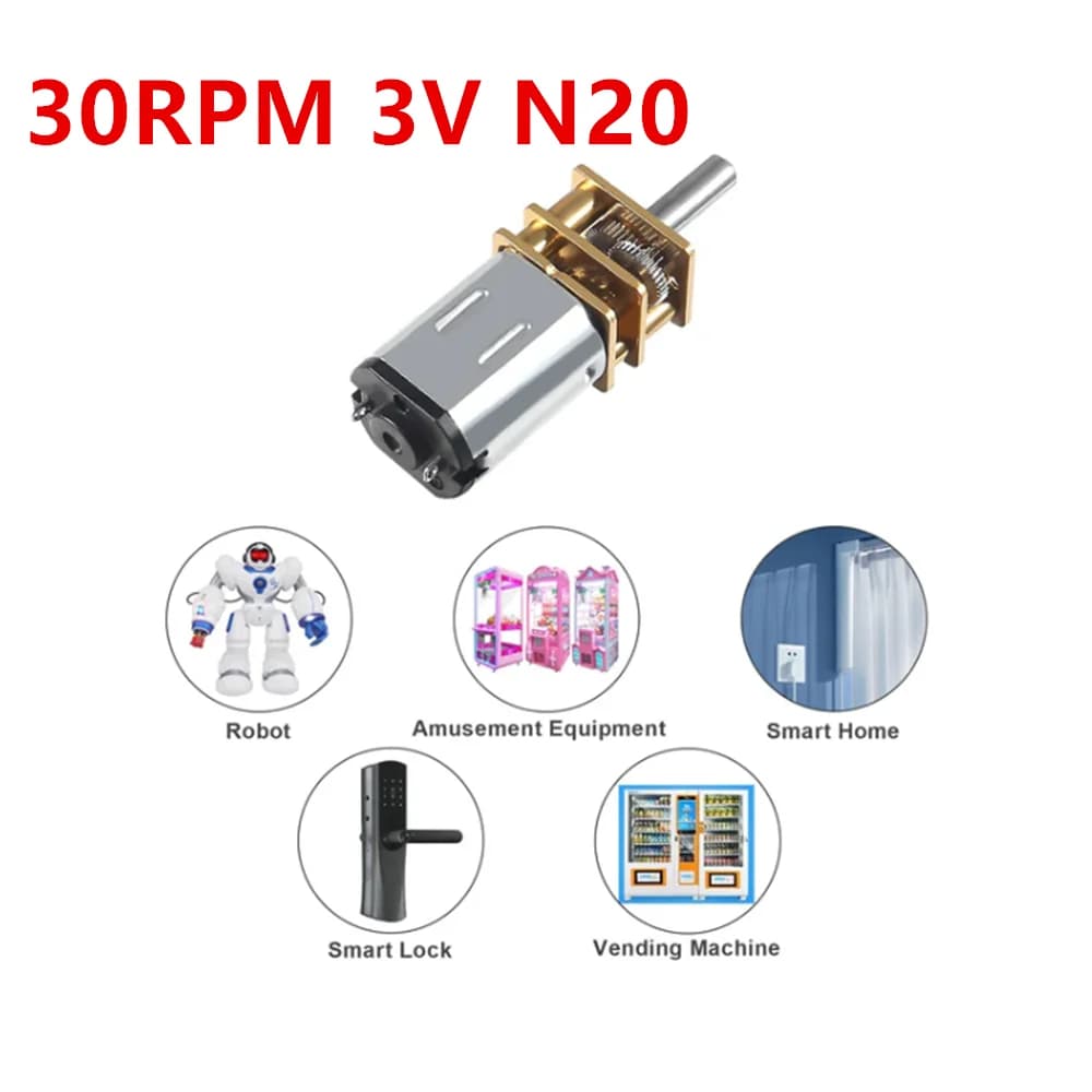 DC3V 30RPM N20 High Torque Speed Reduction Motor 3mm Shaft Miniature Metal Geared Motor for RC Car, Robot Model, DIY Engine Toys