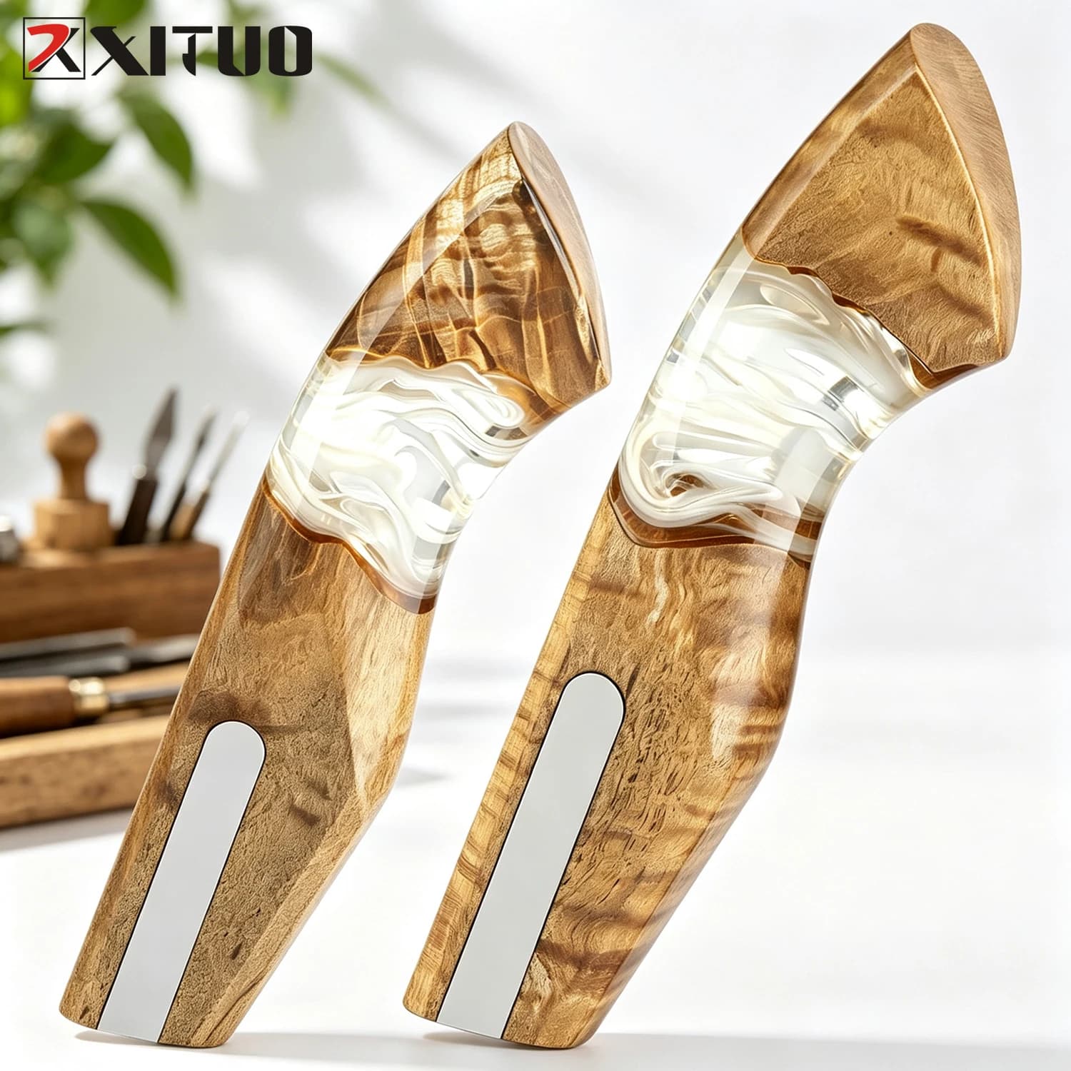 XITUO DIY Customized Replacement Handle Handmade Kitchen Knives Handle Solid Wood&Transparent Resin Handle Material Accessories