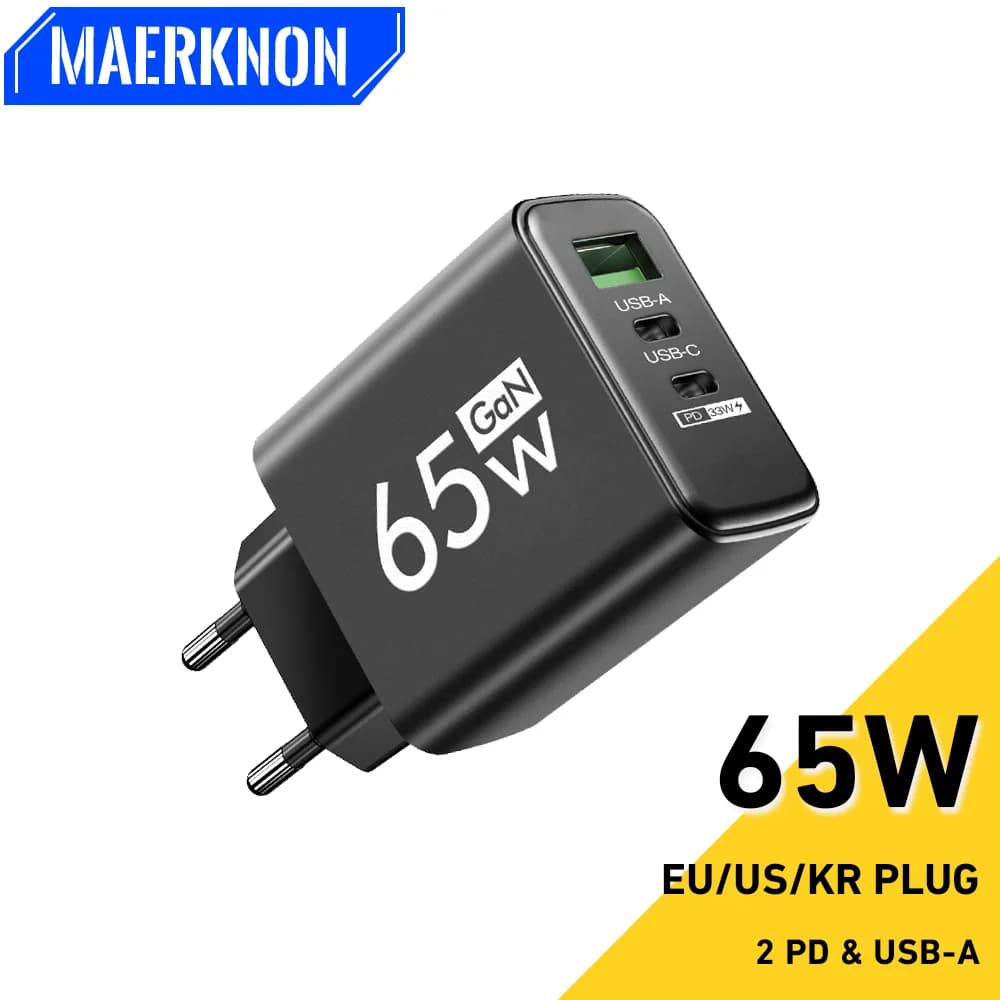 Total 65W GaN USB Type C Charger Fast Charging Mobile Phone Charge Adapter For iPhone Samsung Xiaomi Huawei QC 3.0 Wall Charger