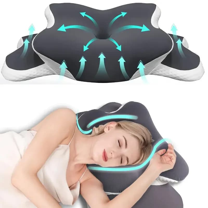 Ergonomic Memory Foam Butterfly Neck Pillow C-Shaped Adjustable Dual Height Transparent Cover Support for Side/Supine/Pillow Sle