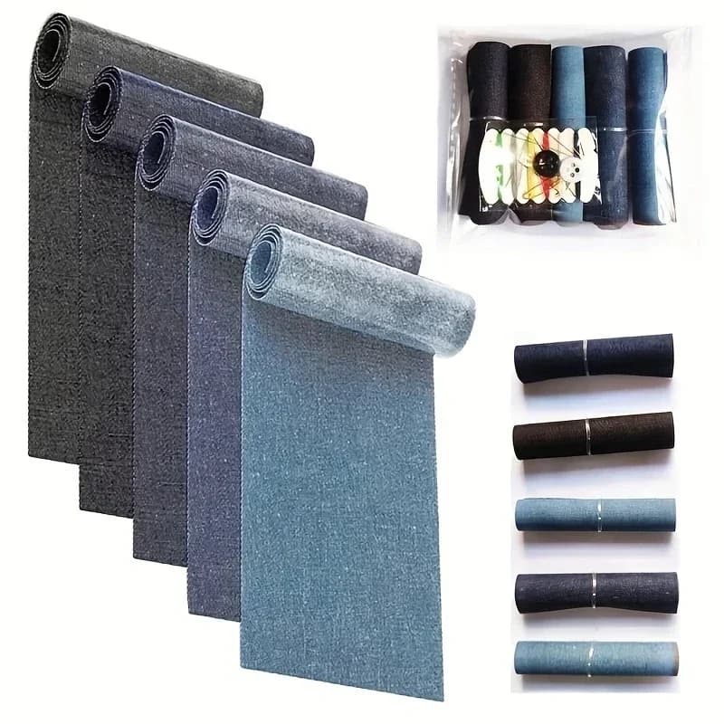1/5 Rolls of Jean Iron-On Patches 8x50cm Denim Repair Patches Clothing Self-Adhesive DIY Sew-On/Iron-On Cloth for Jackets Jeans