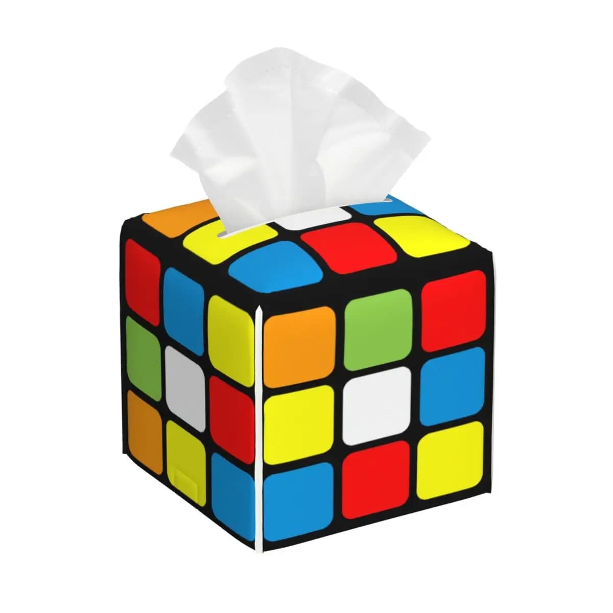 Custom 3x3 Rubiks Cube Pattern Tissue Box Cover PU Leather Square Facial Tissues Holder for Bathroom