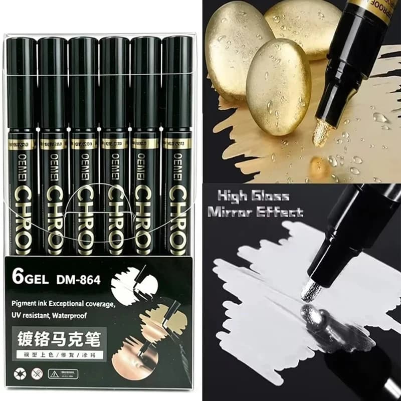 1/3/5/12pcs Chrome Mirror Marker Pen Set Waterproof Ink DIY Reflective Paint Pen Gold Silver Marker Model Painting Art Marker