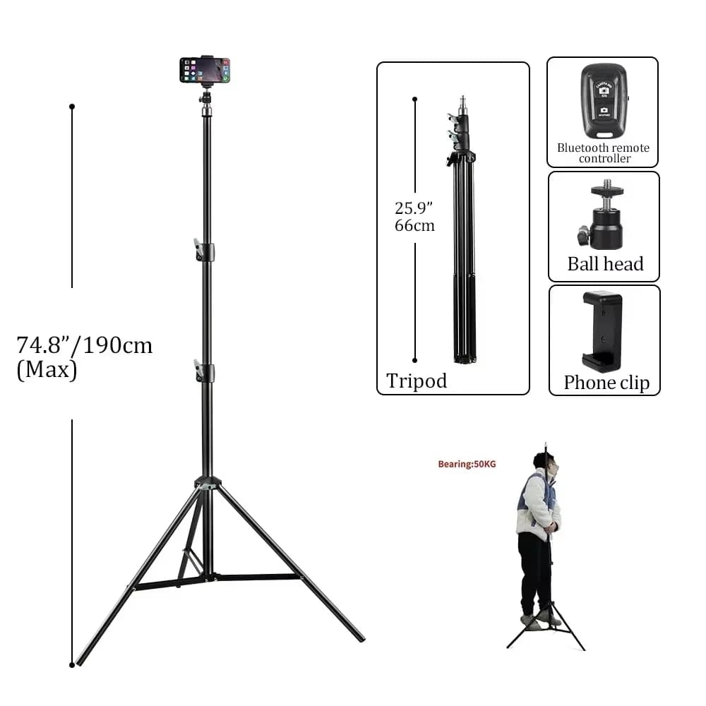 200cm Photography Tripod Light Stands With 1/4 Screw Head Adjustable Light Stand Photo Tripod For Phone Ring Light Photo Studio