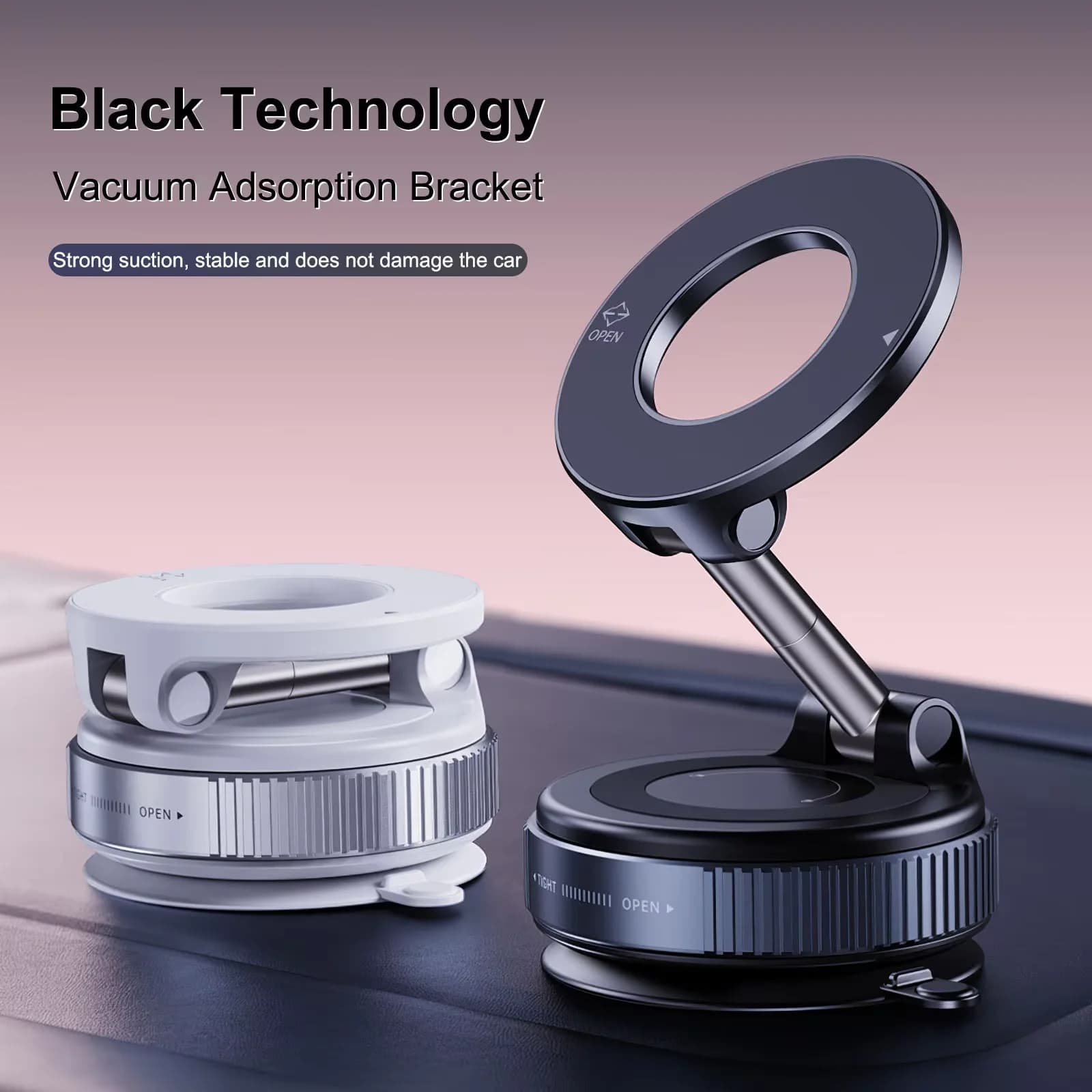 Rotating Folding Magnetic Phone Holder Vacuum Suction Mag Stand for Car Navigation Gym Kitchen - Universal GPS Streaming Bracket