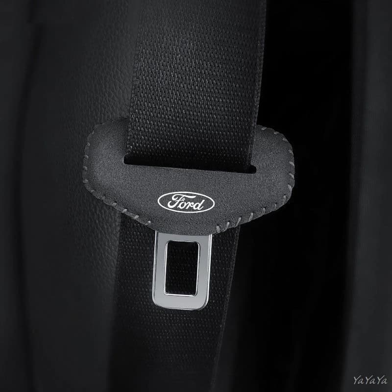 2pcs Suede Leather Car Seat Belt Buckle Protector Anti-Scratch Cover For Ford Mustang Bronco Fiesta Focus Mondeo Ranger Sticker