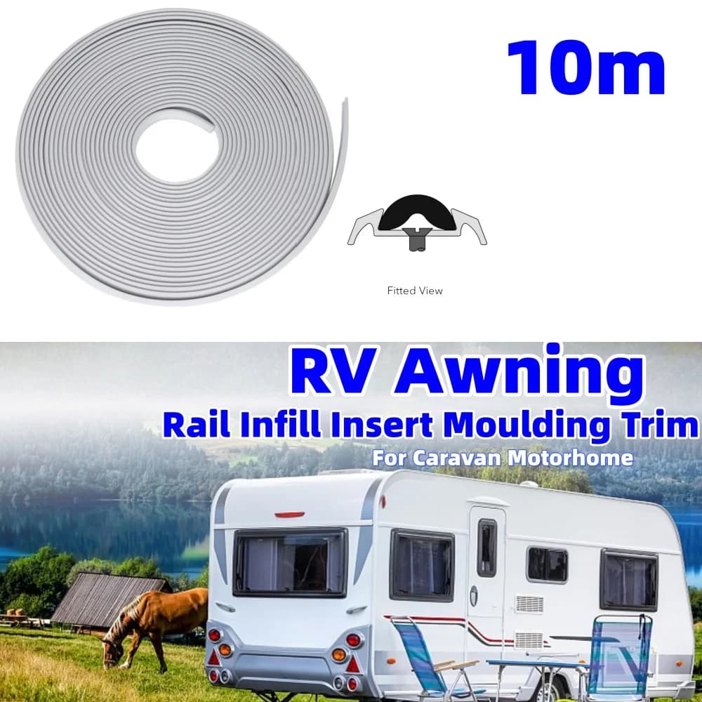 10m RV Awning Rail Infill Insert Moulding Trim Herzim Strip 12mm RV Camping SunShade Tent Accessories For Caravan Motorhome