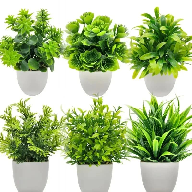 1PC Artificial Plant with Plastic Pot Fake Greenery for Home Office Desk Living Room Bedroom Decor No Maintenance Required