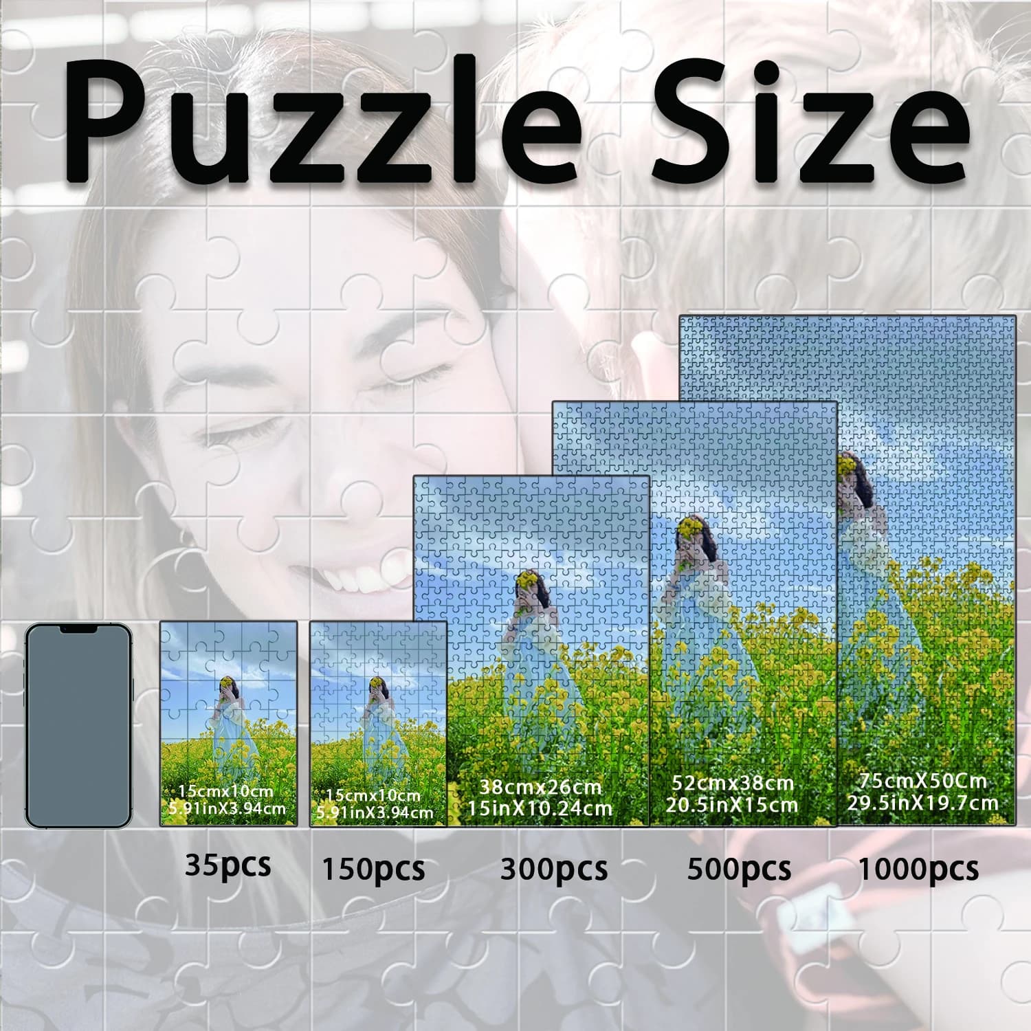 35/150/300/500/1000pcs Women in the rapeseed flower area Custom Photo Personalised Decompression Puzzles Jigsaw puzzle