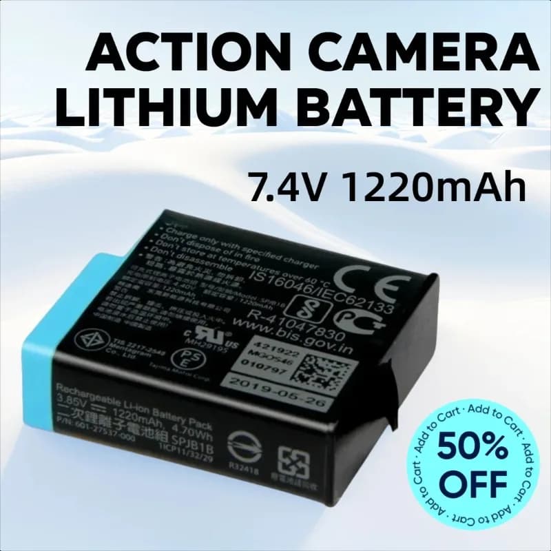7.4V 1220mAh AHDBT-801 for Hero8 Hero7 Hero6 Action Camera Lithium Battery