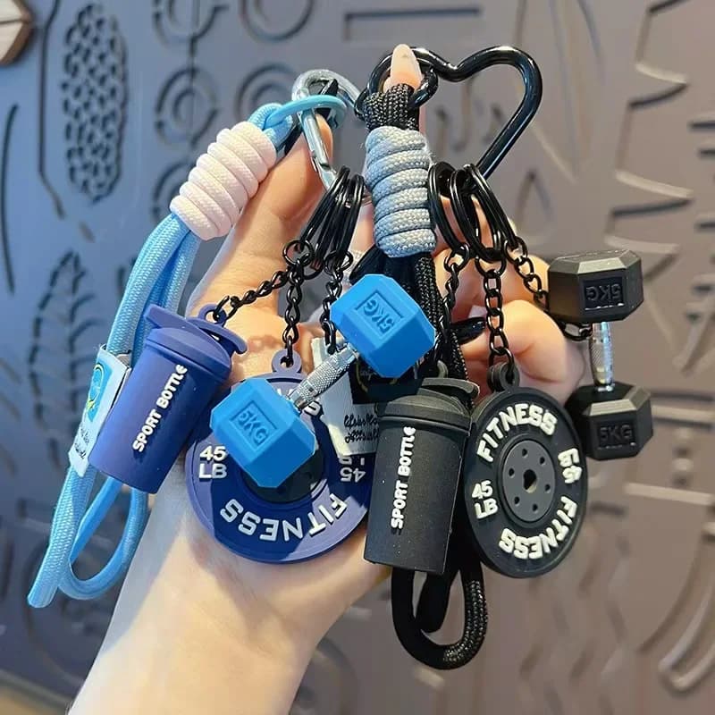 Fitness Barbell Plates Keychain Kettlebell INS Simulation Dumbbells Keyring Detachable Creative Fitness Series Pendant Gifts