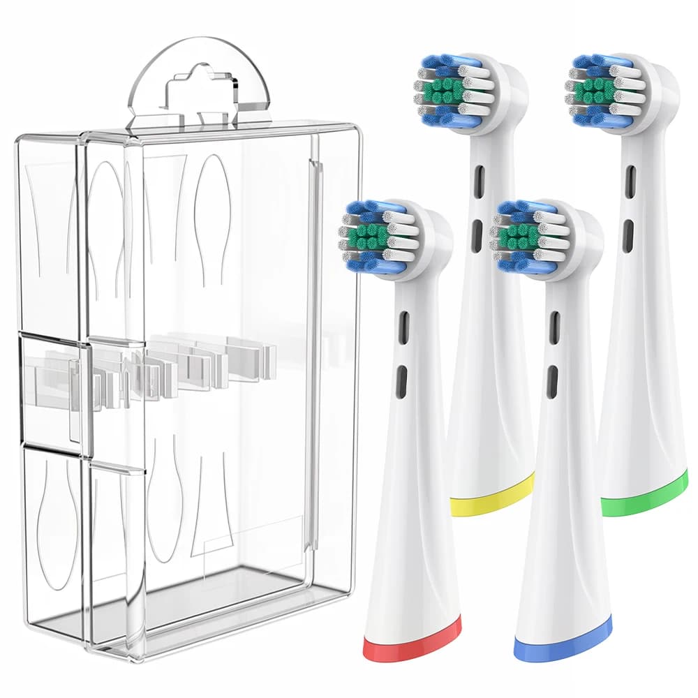 Toothbrush Head Protective Box and 4 Pack Replacement Brush Heads Compatible with Oral B iO 2/3/4/5/6/7/8/9 Electric Toothbrush