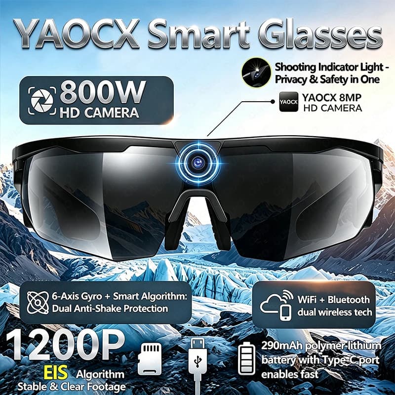 2026 New Smart Glasses Cycling Record 800W HD Camera Photo Video Shooting Anti-Shake Function AI Voice Translation Smart Glasses