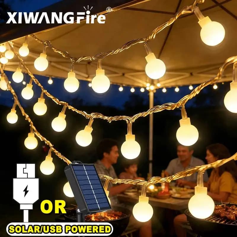 3-10M Solar/USB/Battery String Lights, Fairy Globe Ball LED, Waterproof Outdoor for Christmas Wedding Garden Camping Tent Decor