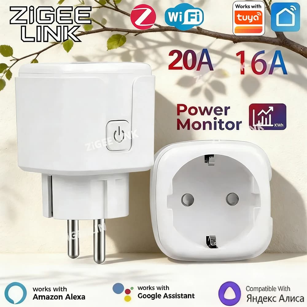 16A/20A WIFI or ZigBee Smart Plug EU Power Monitor Wireless App Voice Remote Control Socket Outlet Work with Tuya Alexa Google